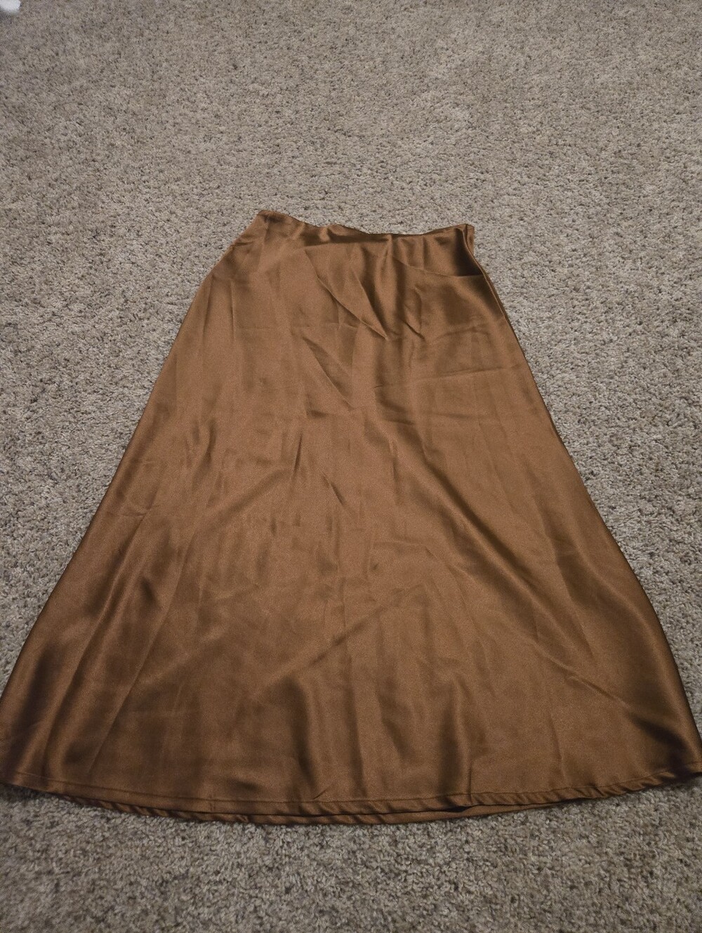 Satin A-Line Midi Skirt in Brown